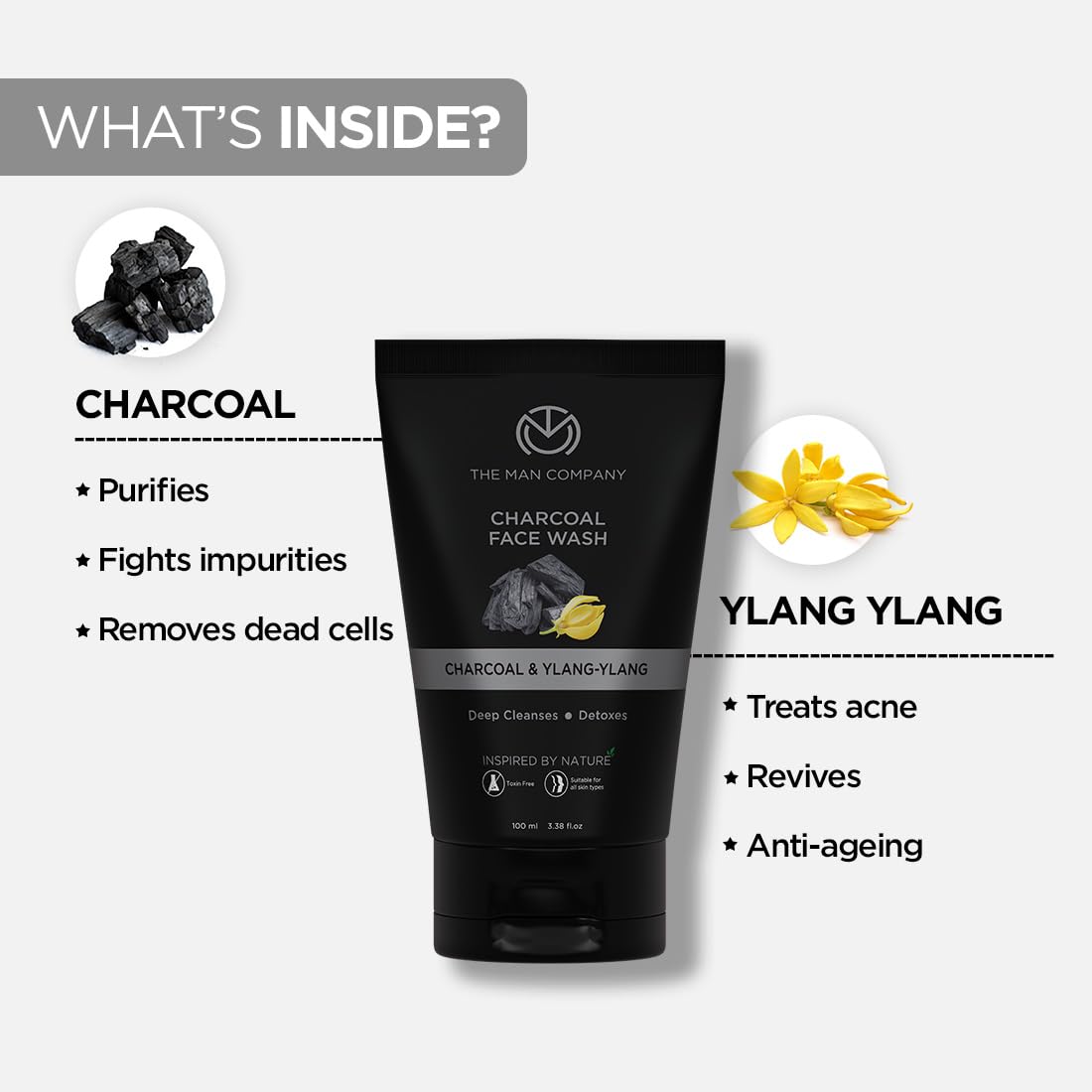 The Man Company Charcoal Face Scrub with Face Wash for Deep-Cleanse Pores, Exfoliation, Anti- Acne, Blackhead Remover, Brightens Skin