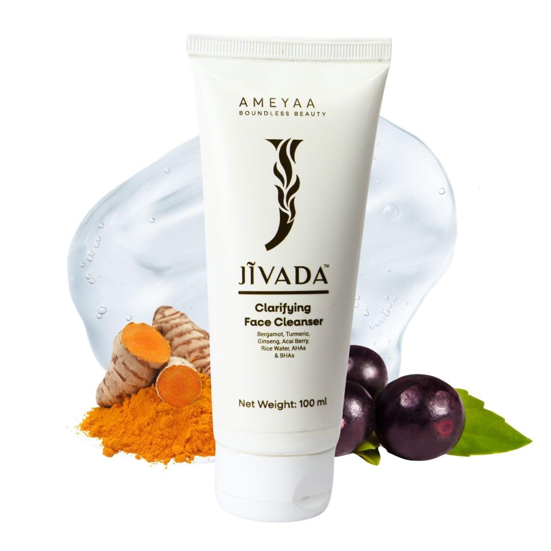 Jivada Sulphate & Paraben-Free Face Wash Cleanser with Salicylic Acid, Rice Water & 20 more ingredients| Brightens Skin, Controls Sebum, Anti-Acne | Acts as Anti-Aging| For Men & Women | Dermatologist Tested | 100ml