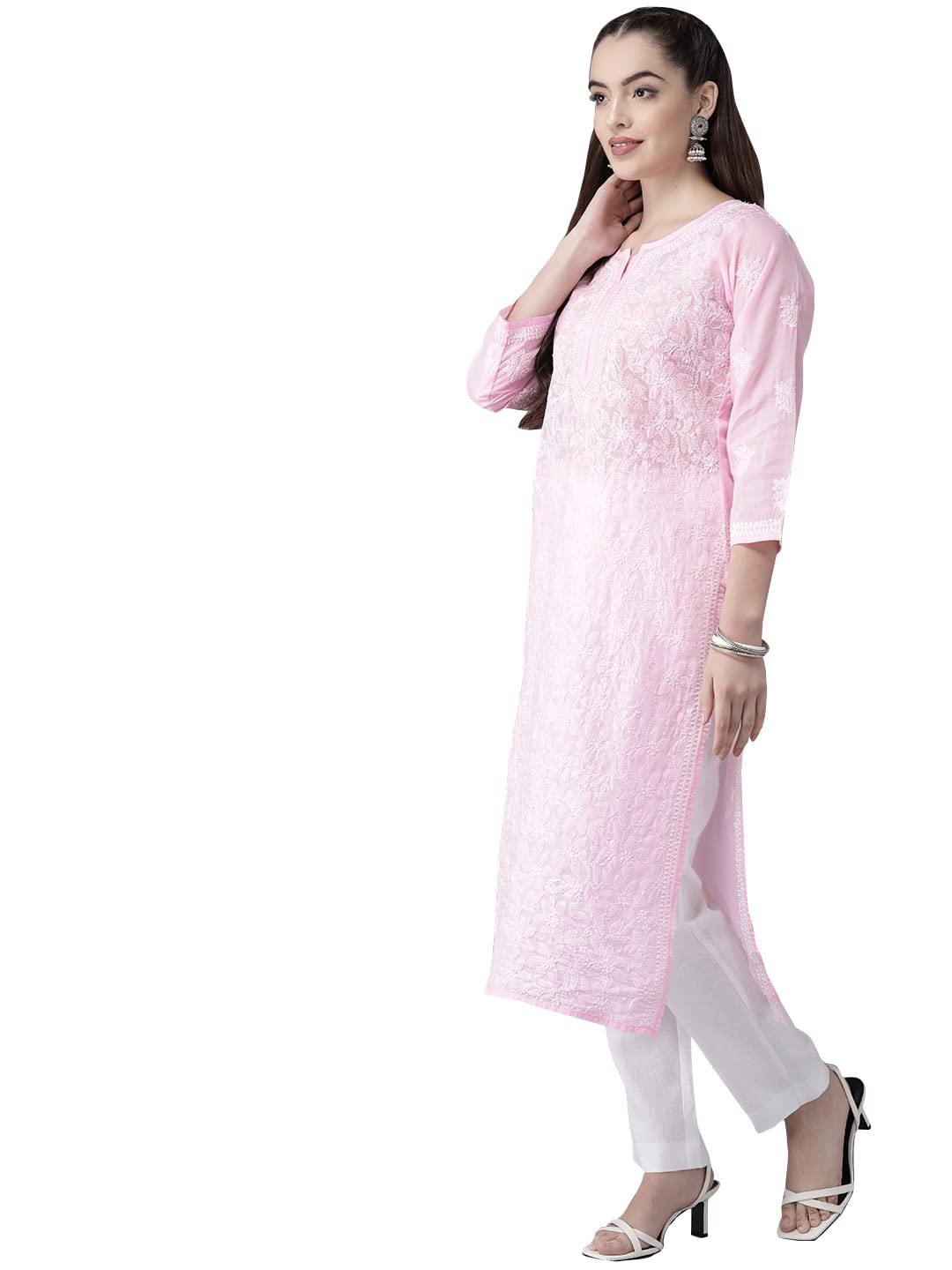 Ada Hand Embroidered Lucknowi Chikankari Cotton Kurta Kurti for Women A411165