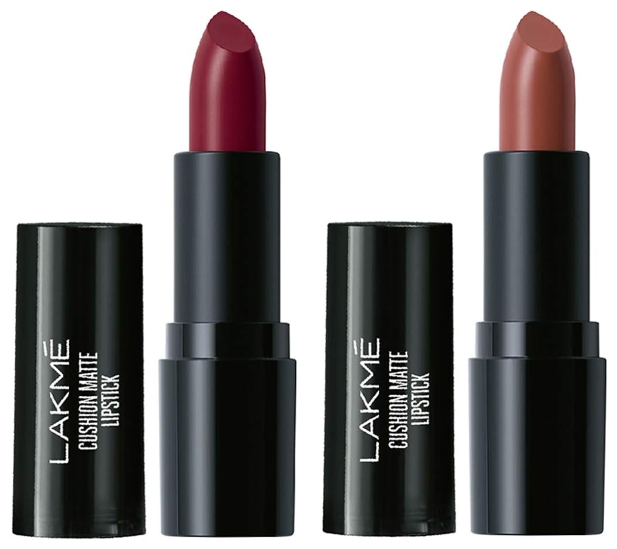 Lakmé Cushion Matte Lipstick, Burgundy Bloom, 4.5 g & Lakmé Cushion Matte Lipstick, Brown Sugar, 4.5 g