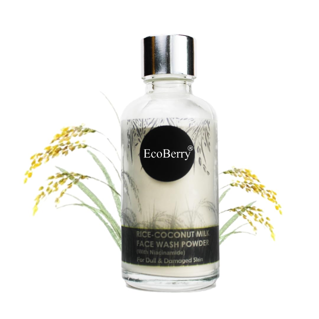 EcoBerry Rice Coconut Milk Face Wash Powder | Talc Free, Hypoallergenic, Sensitive Skin 100% Pure, Organic | Natural | Alcohol Free | Preservative Free | Chemical Free | Vegan, 30g