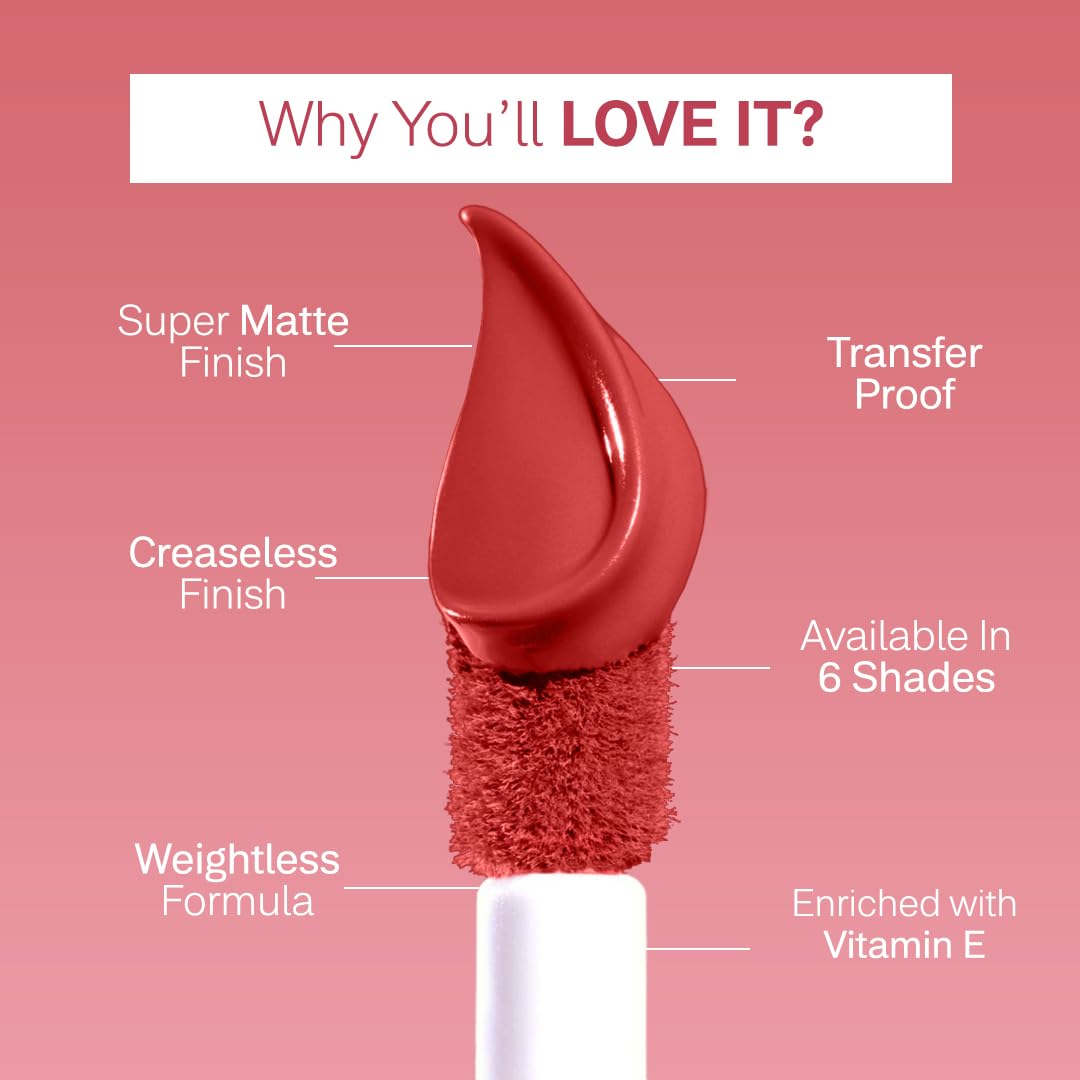 FLiCKA Weightless Impression Liquid Lipstick| Enriched With Vitamin E, Matte Finish, Moisturizing, Creaseless Formula, 04 April, 1.6ml
