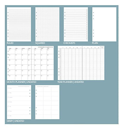 Filofax Clipbook, Classic Refillable Notebook, Vista Blue Personal (6.75 x 3.75") Ruled, Plain and Quadrille Notes Pages, Undated Planner, Yearly, Monthly and Weekly Calendar (B023633) A5