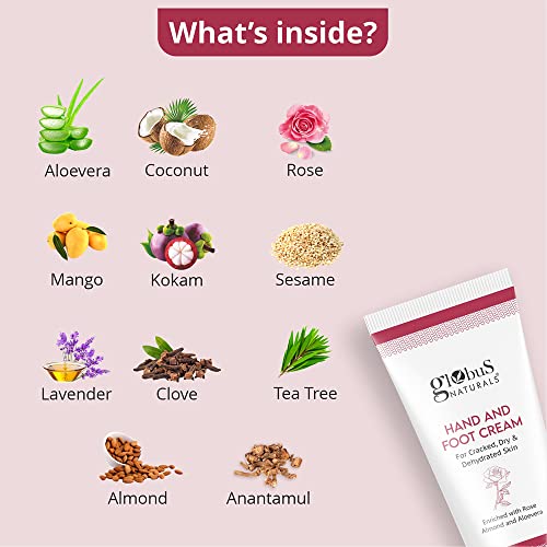 Globus Naturals Nourishing Hand & Foot Cream, Enriched with Rose & Anantmool, For Nourished, Moisturised Hands & Feet, Suitable for All Skin Types 100 gms (Pack of 5)