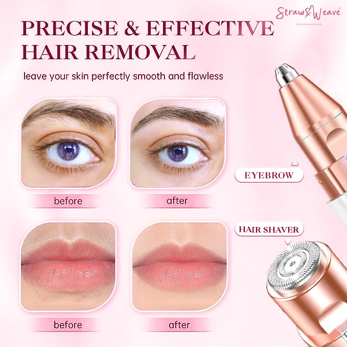 STRAW&WEAVE Facial Hair Removal Machine|Eyebrow Trimmer & Epilator|Trimmer For Women Private Part|2 In 1 Trimmer 400 mAh Battery 1 Year Warranty|Painless Hair Removal Machine|Nose Hairs Remover,White