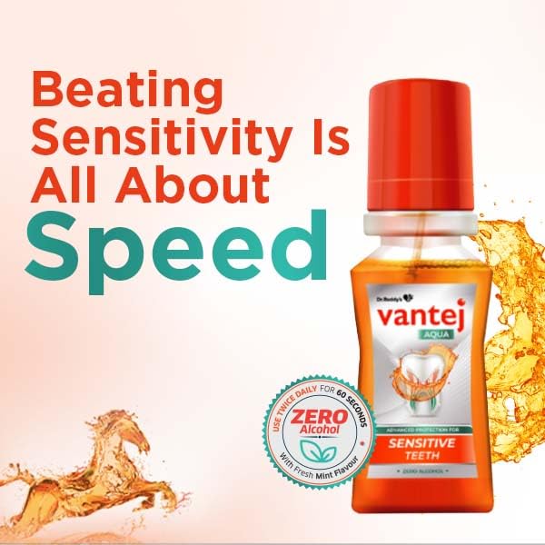 Dr. Reddy's Vantej Aqua Advanced Protection Mouthwash | Perfect for Sensitive Teeth | Fast Acting Pain Relief in Just 3 Days | Fresh Minty Breath | 100 ml.