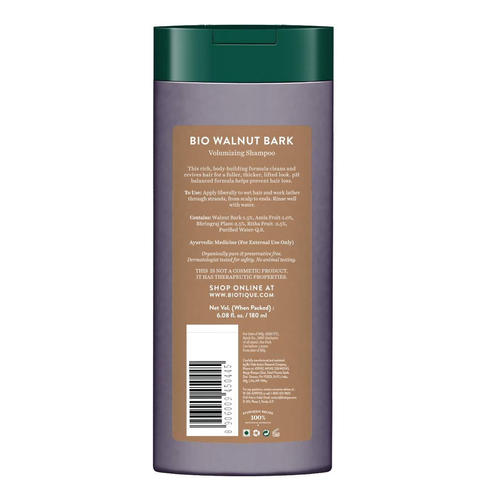 Biotique Bio Kelp Protein Shampoo for Falling Hair Intensive Hair Regrowth Treatment, 340ml & Biotique Bio Walnut Bark Volumizing Shampoo for Fine & Thinning Hair, 180 ml