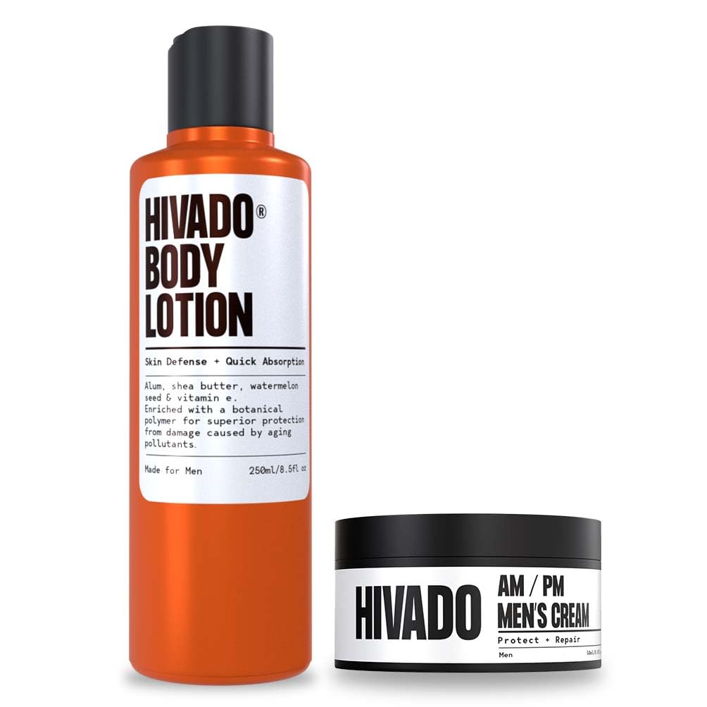 Hivado Men’s Body Lotion & Face Cream Combo Pack – Hydrating, Moisturizing Skincare Set for Dry Skin, Anti-Aging & Smooth, Soft Skin – All Skin Types