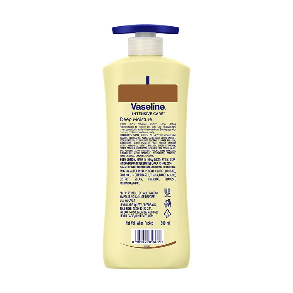 Vaseline Intensive Care Deep Moisture Nourishing Body Lotion 600 ml, Daily Moisturizer for Dry Skin, Gives Non-Greasy, Glowing Skin - For Men & Women (Pack of 2)