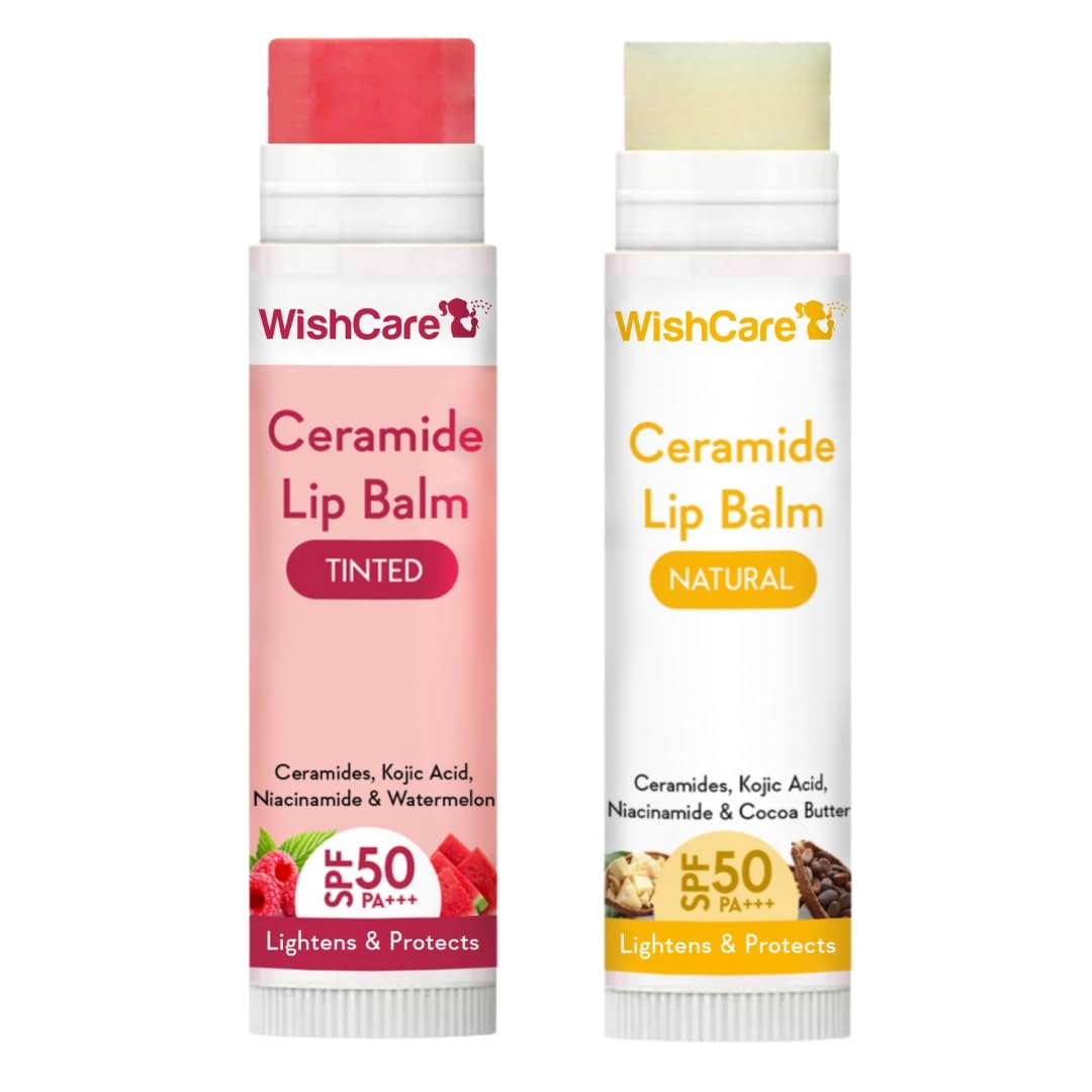 WishCare Tinted & Untinted Ceramide Lip Balm for Dark Lips with SPF 50 & Kojic Acid (5gm + 5gm)