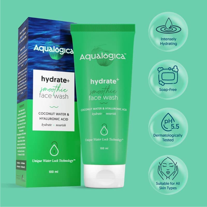 Aqualogica Hydrate+ Face Wash with Hyaluronic Acid & Coconut Water for Deep Cleansing & Hydration for Men & Women | For Oily, Glowing & Combination Skin -100ml