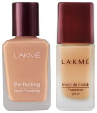 Lakmé Invisible Natural Finish Spf 8 Foundation, For All Skin Shade 01, 25Ml And Lakmé Perfecting Liquid Light Coverage Foundation, Marble, 27Ml,2 Count,Beige