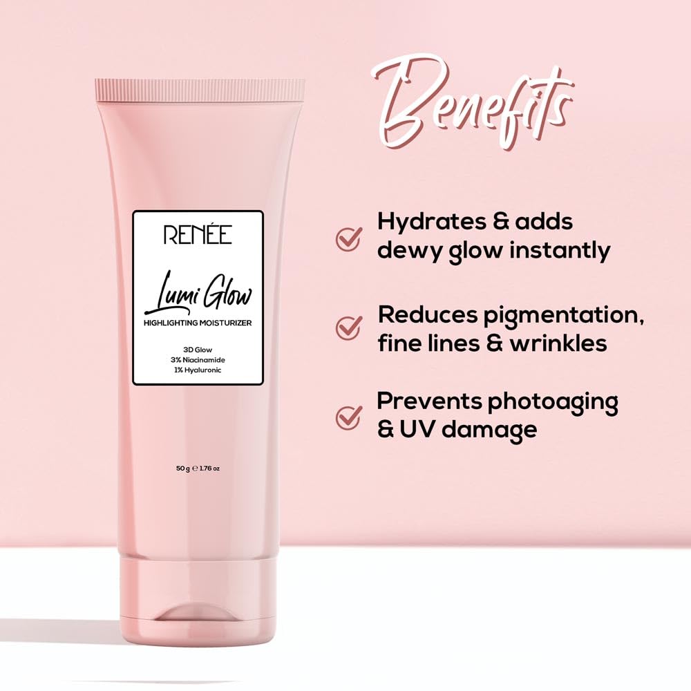 RENEE Lumi Glow Highlighting Moisturizer | Enriched with 3% Niacinamide & 1% Hyaluronic Acid | Prevents Photoaging & UV Damage | Reduces Pigmentation, Fine Lines & Wrinkles | Non-Sticky | Glowing Skin | 50g