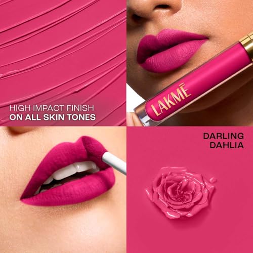 Lakmé Rouge Bloom Matte Lip Liquid, Matte Finish, longlasting for up to 14 hours, quick drying & transfer-proof, infused with vita rose for smooth & moisturised lips - Daring Dahlia