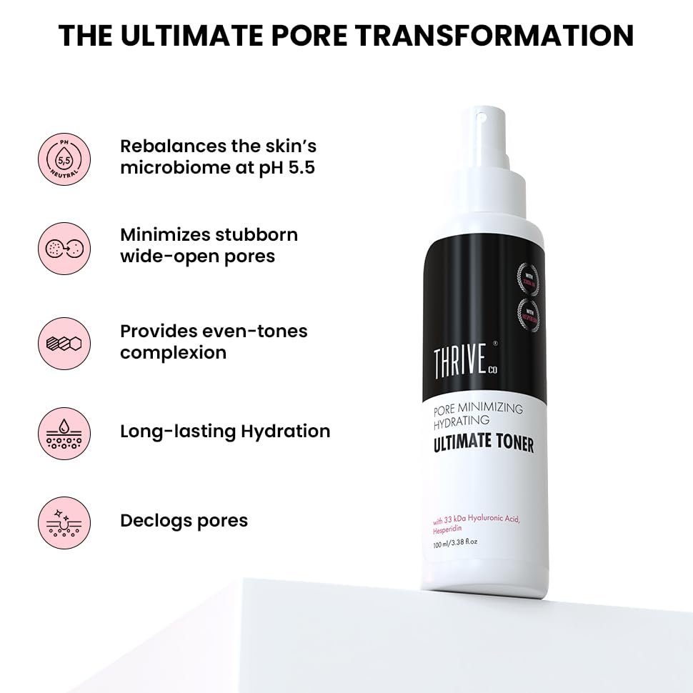 ThriveCo Pore-Minimizing Ultimate Toner | Clinically Proven | 36% Pore Reduction in 8 Weeks | Hydrating Face Toner for Glowing & Firm Skin | Hesperidin & Hyaluronic Acid | Men & Women | 100ml
