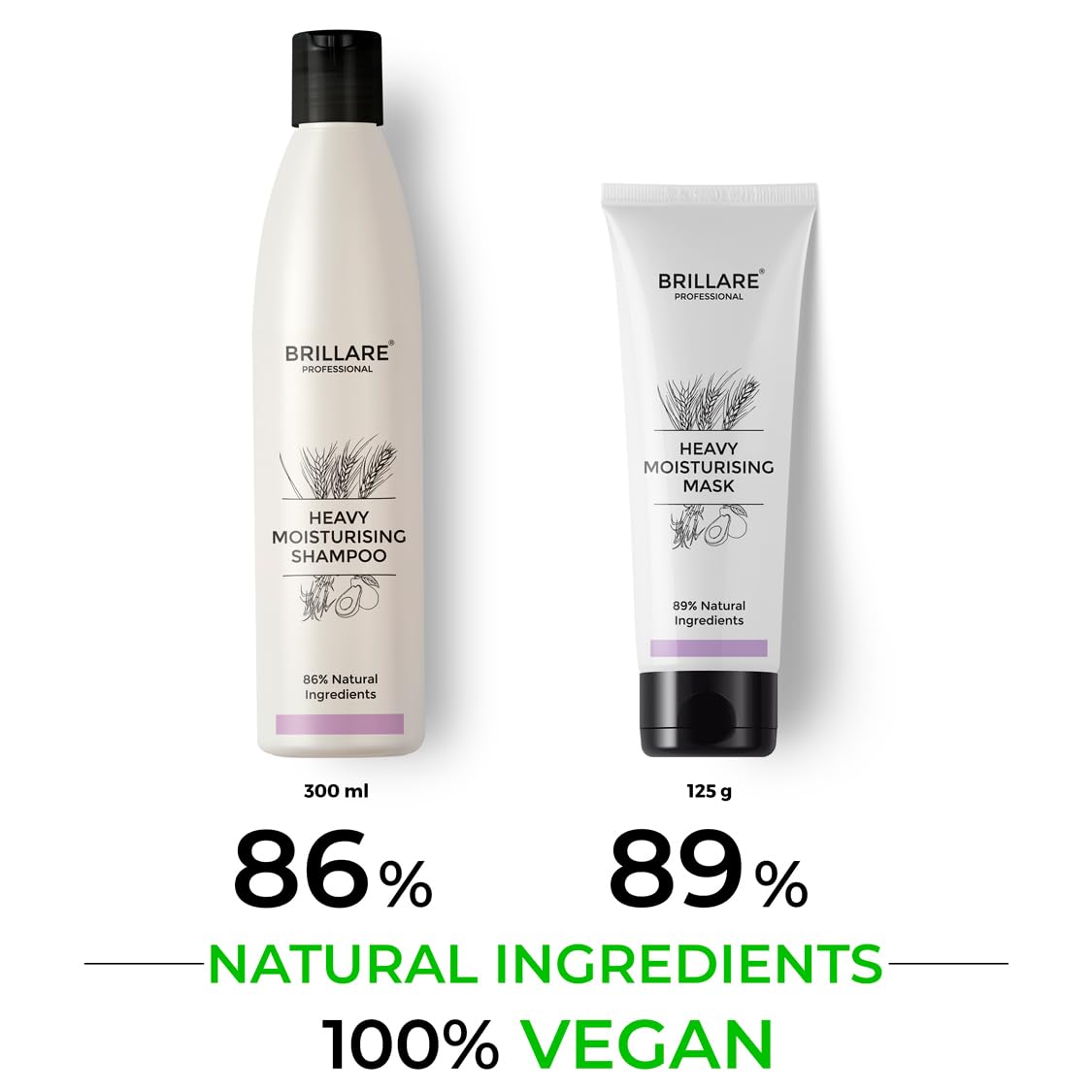 Brillare Professional Heavy Moisturising Natural Shampoo & Hair Mask Combo, Enriched With Wheat Germ & Avocado Fruit, Deeply Nourishes Dry and Frizzy Hair Shampoo 300ml+ Mask 125ml
