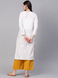 Ada Women's  Hand Embroidered Latest Chikankari Straight Cotton Kurti Kurta