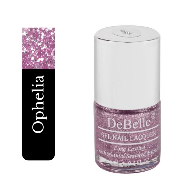 DeBelle Gel Nail Polish Ophelia (Lavender with Holo Glitter Sugar Finish Nail Paint)|Non UV - Gel Finish |Chip Resistant | Seaweed Enriched Formula| Long Lasting|Cruelty and Toxic Free| 8ml