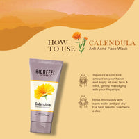 Richfeel Anti Acne Calendula Face Wash | Power of Soothing Calendula Extracts | For Skin prone to Acne & Blemishes | Physician Formulated | Helps Calm & Replenish Skin | 100 g