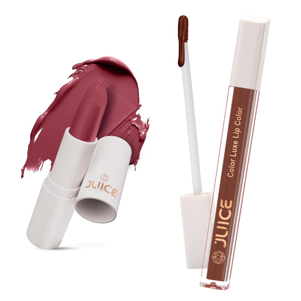 Juice Nude Power - M15 Kiss Sensation Lipstick & Natural Nude - M12 Color Luxe Liquid Lipstick with Goodness of Bio Retinol, & SPF 15 UV Protection