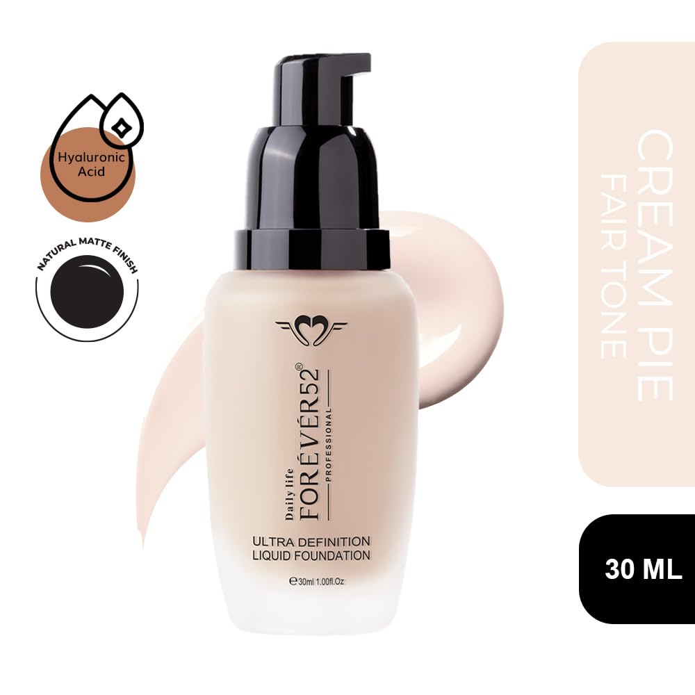 Daily Life Forever52 Ultra Definition Liquid Foundation + Skin-Like Blend Sponge Combo | 24H High Coverage Satin Finish + Seamless Blending Tool | Lightweight, Long-Wear & Ideal for Indian Skin Tones (Fair__Cream Pie-09 Makeup Sponge)