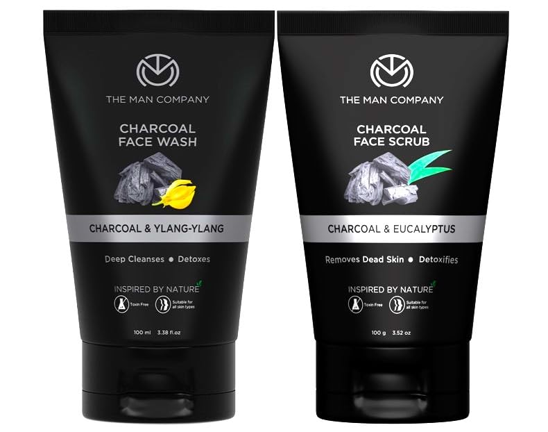 The Man Company Charcoal Face Scrub with Face Wash for Deep-Cleanse Pores, Exfoliation, Anti- Acne, Blackhead Remover, Brightens Skin