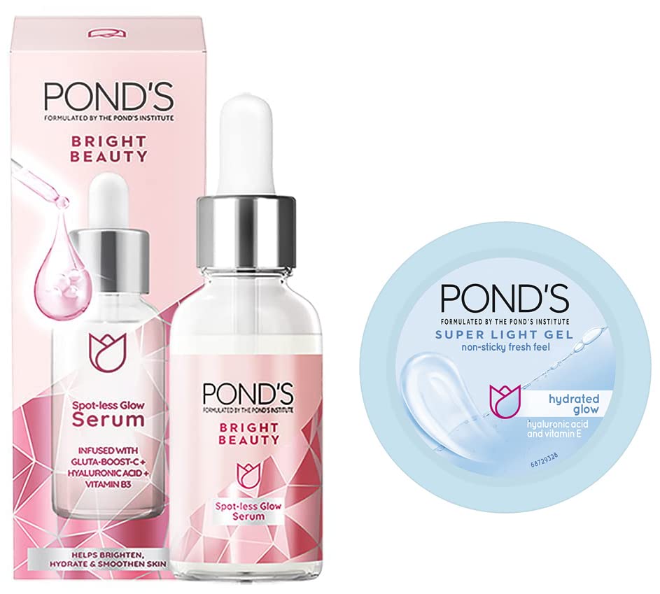 Pond's  Bright Beauty Spot-less Glow Serum, 30ml & POND's Super Light Gel Oil Free Face Moisturizer 73 g, With Hyaluronic Acid & Vitamin E for Fresh Glowing Skin & 24 hr Hydration - Daily Use