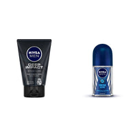 Nivea Men Face Wash, Deep Impact Intense Clean, 100g & Men Deodorant Roll-On, Fresh Active Original, 50ml