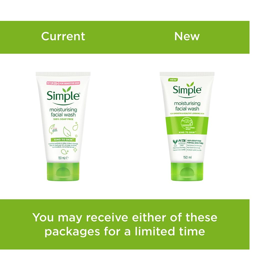 Simple Kind To Skin Moisturising Facial Wash 150 ml for normal to dry skin | 100% soap-free gentle cleanser for women & men
