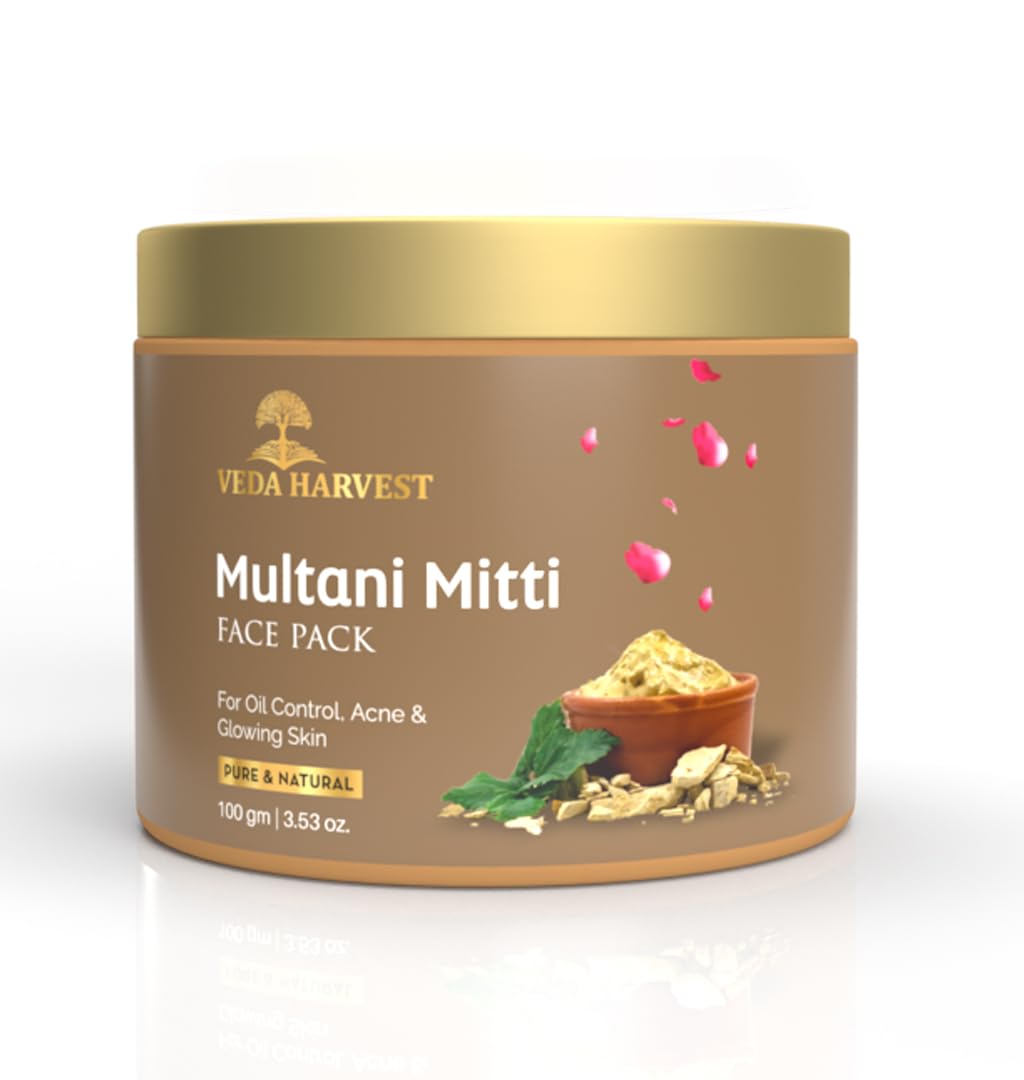 VEDAHARVEST Harvest Multani Mitti Face Pack/Mask, 100gm| Removes Acne, Blackheads, Pigmentation | Natural Face Glow For Man And Women | Chemical Free | Ayurvedic Face Mask