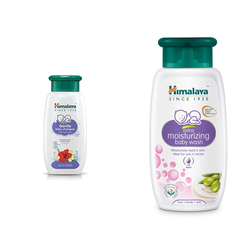 Himalaya Gentle Baby Shampoo (200ml) & Himalaya Baby Care Extra Moisturizing Baby Wash, 200ml