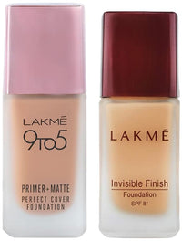Lakmé 9To5 Primer + Matte Perfect Medium Coverage Cream Foundation For All Skin, W240 Warm Beige, 25 Ml And Invisible Finish Spf 8 Foundation, Shade 01, 25 Ml,1 Count