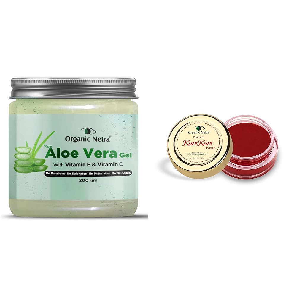 Organic Netra Pure Aloe Vera Gel- 200 Gm and Organic Netra Sindoor/Kumkum Paste -8gm