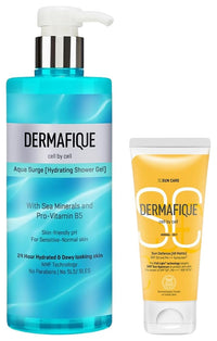 Dermafique Aqua Surge Body Wash Shower Gel 500ml Bodywash for Hydrated Skin Skin Friendly pH Free With Natural Moisturizing Factor Technology for Women Men SPF 50 PA +++ Sunscreen 50g for Normal