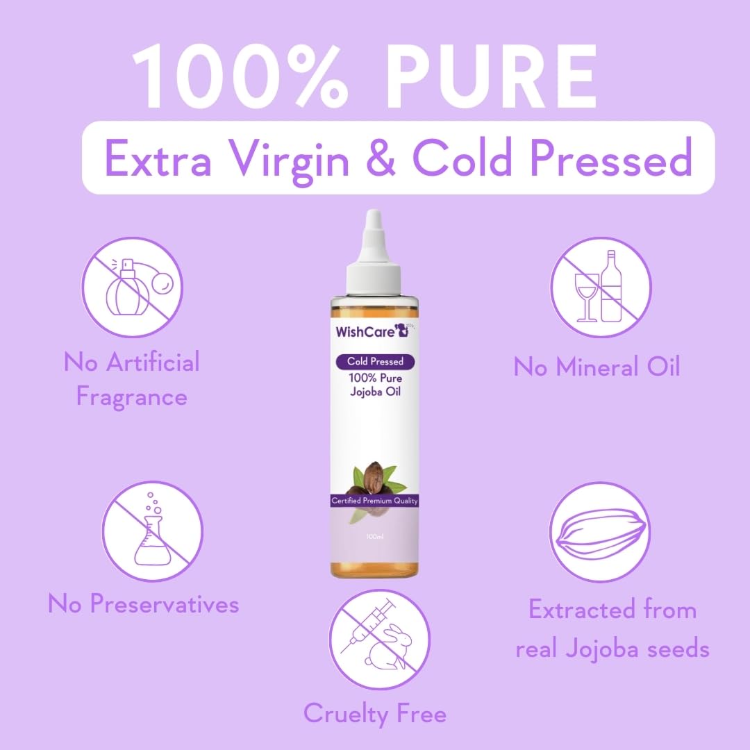 WishCare Pure Cold Pressed Natural Unrefined Jojoba Oil - Moisturizer For Skin, Hair and Nails, 100 ml