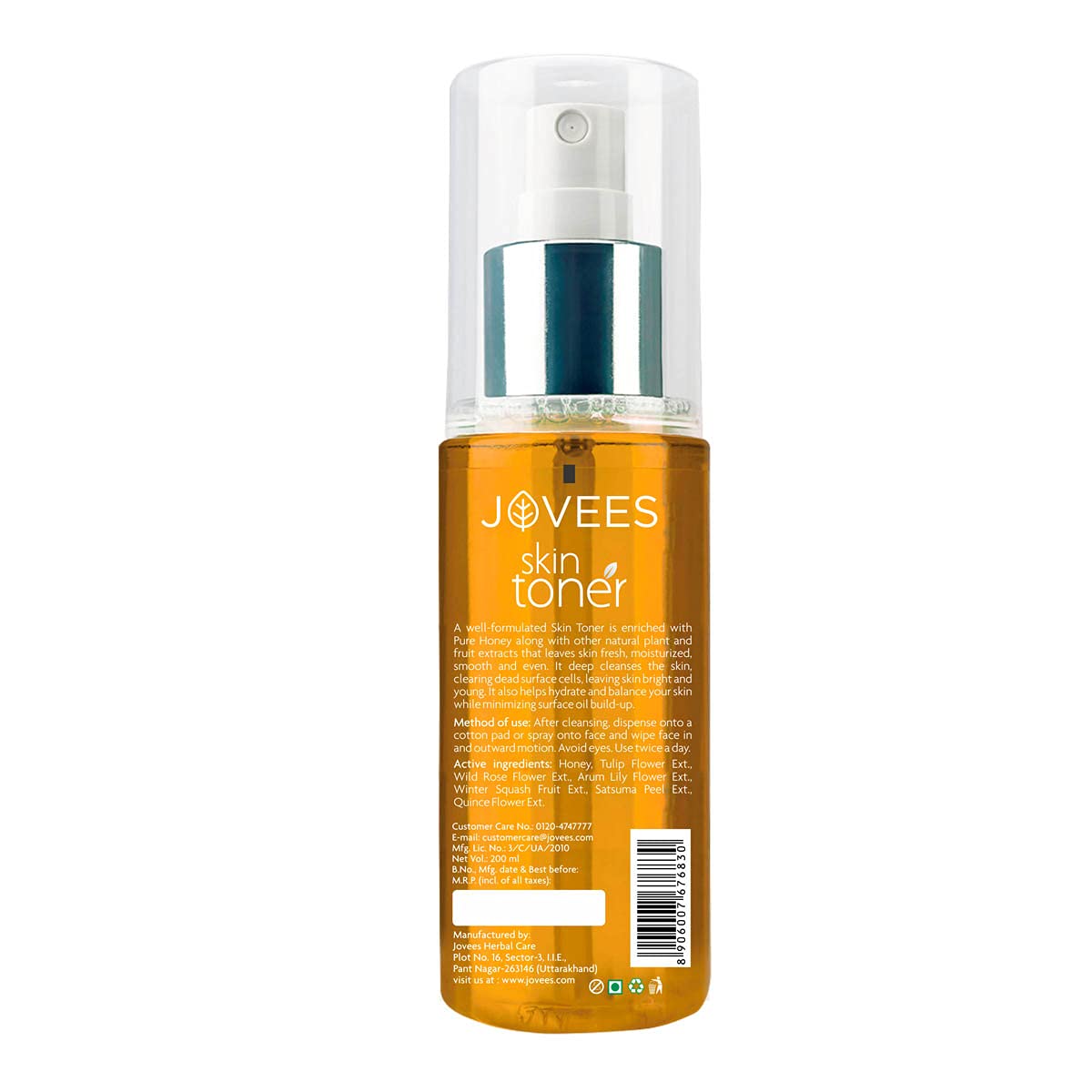 JOVEES Herbal Honey Toner for Hydrate and Glowing skin | Pore Tightening & Brightening Toner | Face Mist For Normal to Dry Skin | Paraben, Alcohol And Chemical Free- 200ml