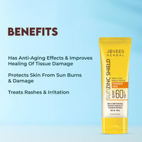 Jovees Herbal Sun Zinc Shield SPF 60 PA+++ Broad Spectrum | Matte Finish | Oil Free | UVA/UVB & Blue Light Protection | For All Skin Types 100g (Pack of 2)