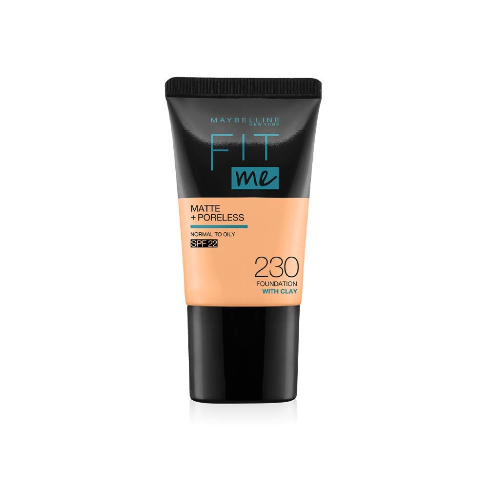 Maybelline New York Fit Me Matte+Poreless Liquid Foundation Tube, 230 Natural Buff, 18ml and Maybelline New York Hypercurl Mascara Washable, Black, 9.2ml