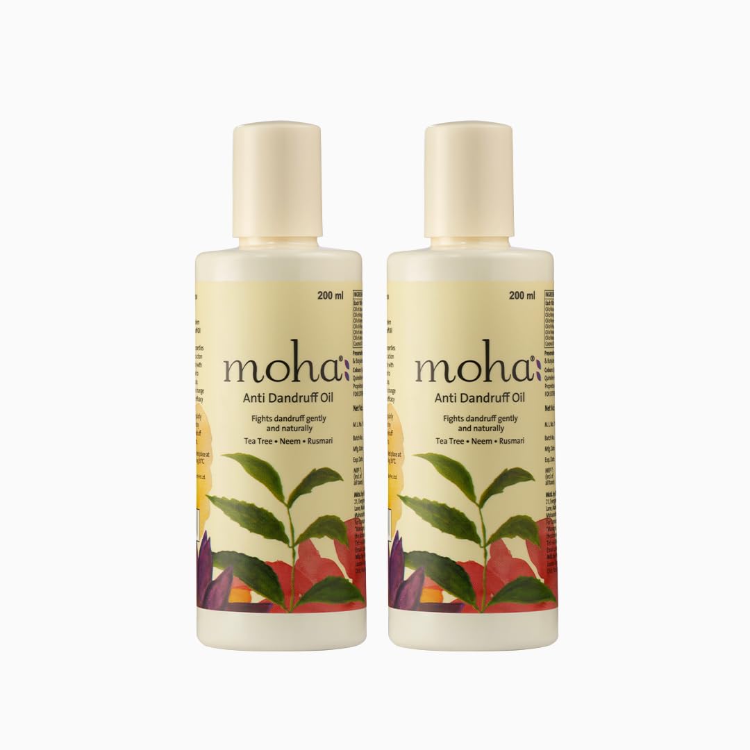moha: Anti Dandruff Oil With Benefits Of Tea Tree Oil, Neem Oil, Hibiscus OIl, Rosemary Oil | Unisex Hair Oil For All Hairs - 200ml (Pack of 2) | Hair Oil For Men & Women