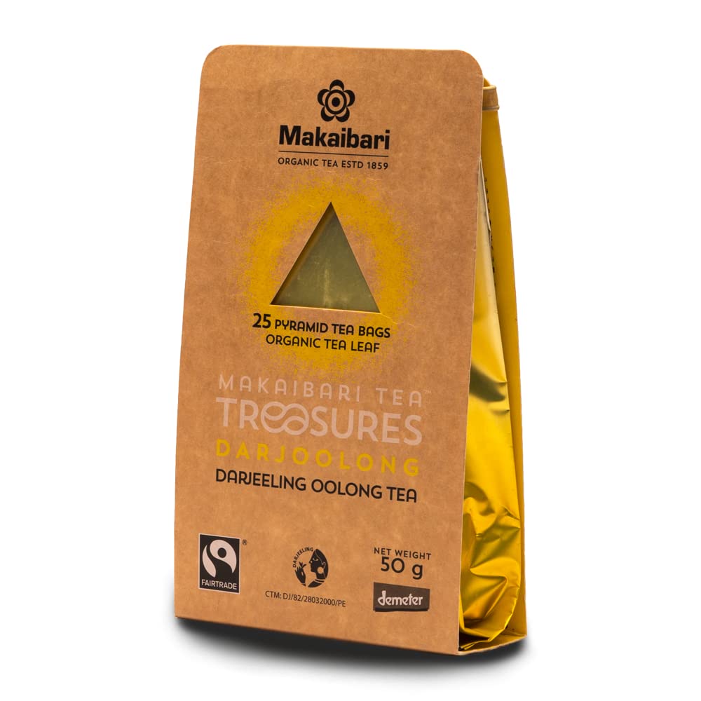 Makaibari Tea Treasures Darjoolong Tea Bags| USDA Certified Organic Darjeeling Tea | 100% Natural Detox Tea | Oolong Tea Loose Leaf | Semi-Fermented Whole Leaf Oolong Tea Bag |25 Pcs