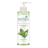 Biotique Bio Green Apple Fresh Daily Purifying Shampoo and Conditioner for Oily Scalp and Hair, 180m And Biotique Basil & Parsley Body Wash, Transparent, 200 ml