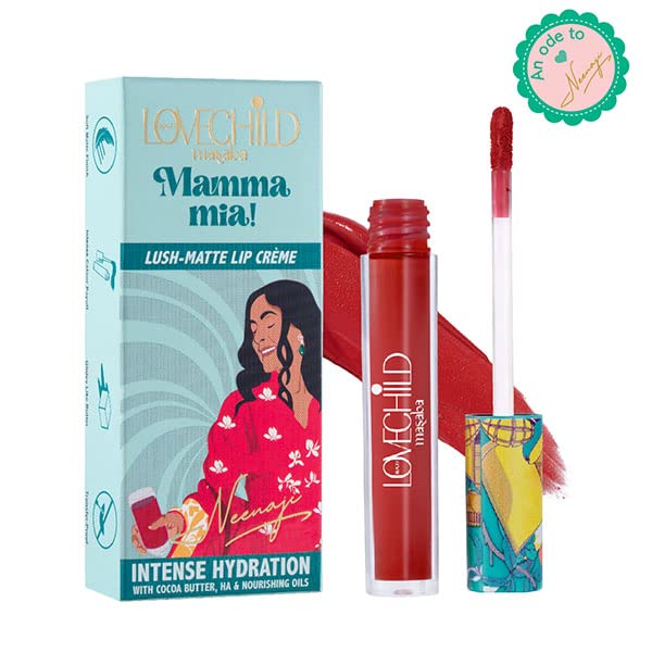 LoveChild Masaba Mamma mia! Lush-Matte Lip Crème - Kokum Panna (Red) Lush Matte Finish, Intense Hydration, Long Lasting, 3ml