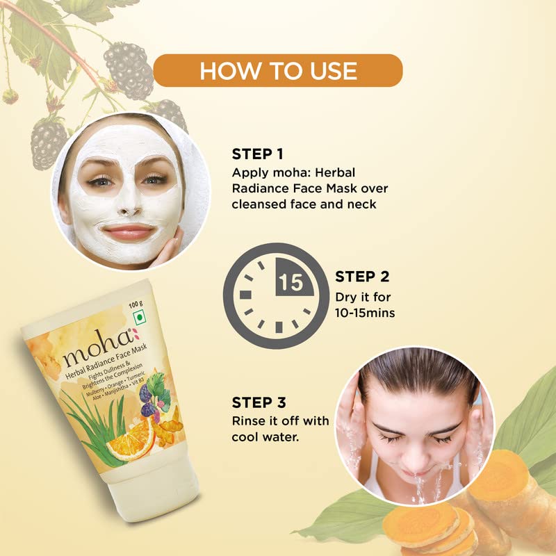 Moha: Herbal Radiance Face Mask For Nourished And Bright Skin - Reduces Dullness & Tanning - Ayurvedic Formula With No Paraben, No Sulphate, Mineral Oil & Artificial Colour - 100G (Pack Of 1)