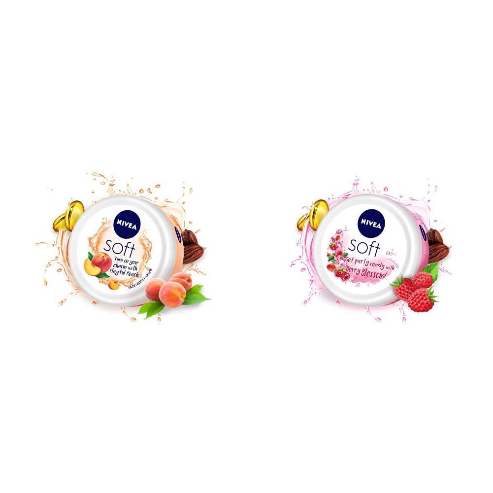 Nivea Soft Playful Peach, Light Moisturizer Cream For Face, Hands And Body200 Ml & Nivea Soft Berry Blossom, Light Moisturizer For Face, Hand & Body, 100ml