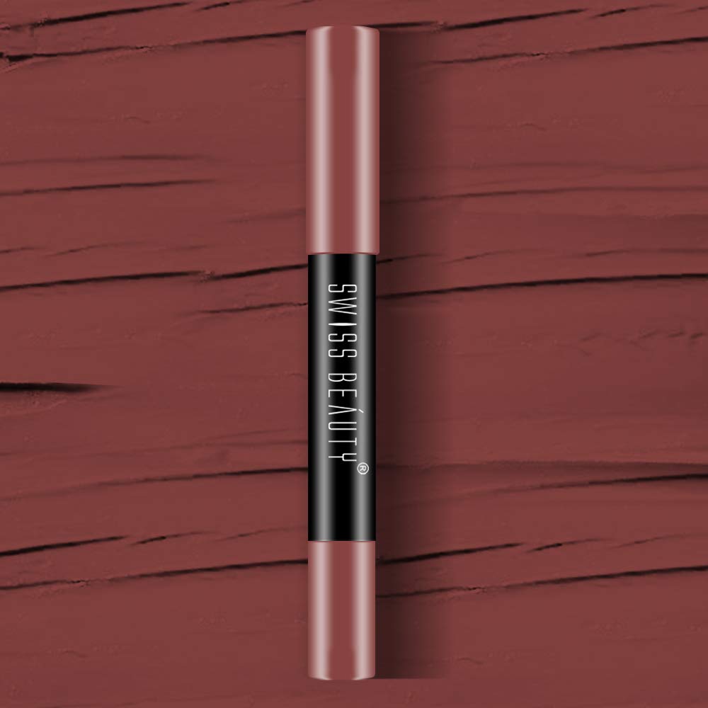 Swiss Beauty 12 Hrs. Stay Matte Lip Crayon, Brownie Point, 3g - Long Lasting, Waterproof, Super Stay, Matte Finish Lip Crayon, Long Wear, Crayon Lipstick