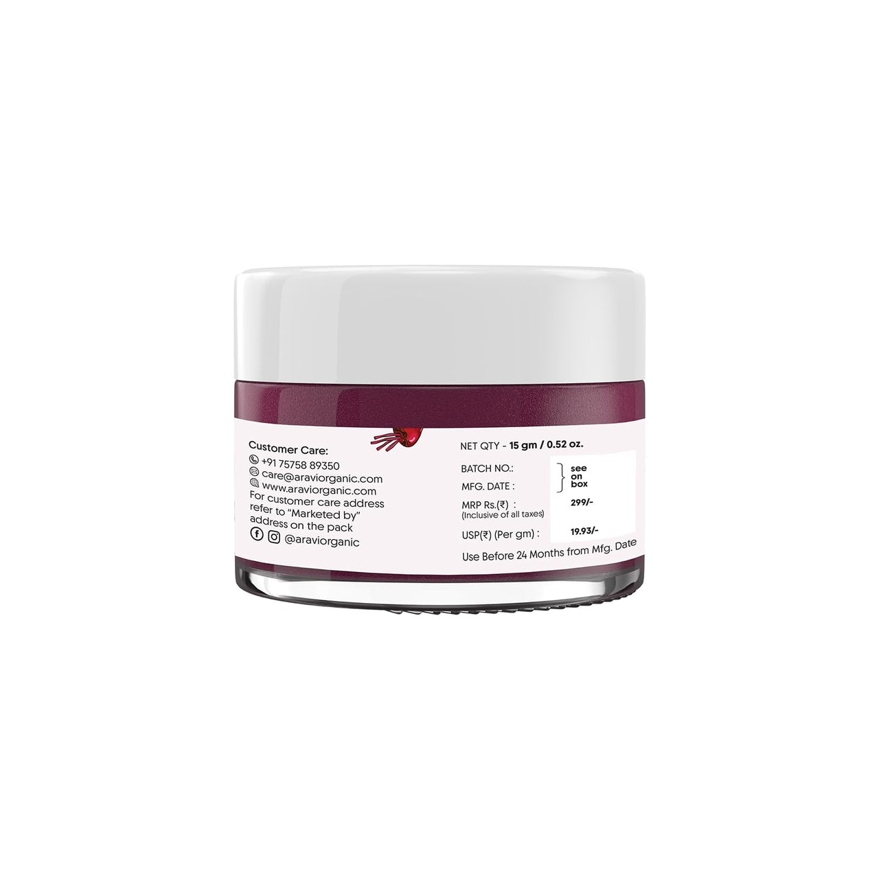 Aravi Organic Beetroot Lip Scrub with Shea Butter & Cocoa Butter – For Dark, Chapped & Pigmented Lips – Suitable for Men and Women – 15 gm