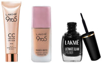Lakmé 9 To 5 Primer + Matte Perfect Cover Liquid Full Coverage Foundation & 9 To 5 Cc Cream For All Skin Types Mini,01-Beige,9 G & Insta Eye Liner 9Ml,Black Semi Matte Eyeliner,Pack Of 1