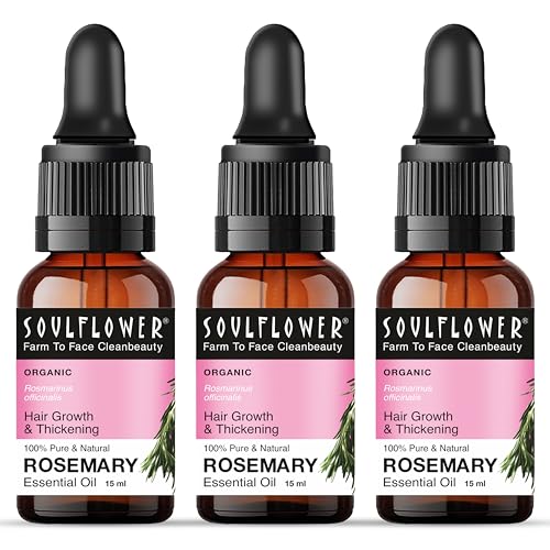 Soulflower Rosemary Essential Oil for Hair Growth, Hair Fall Control & Nourishment, Skin Care | 100% Pure, Natural, Undiluted Clinically Tested & Ecocert Organic Certified | 15ml each (Pack of 3)