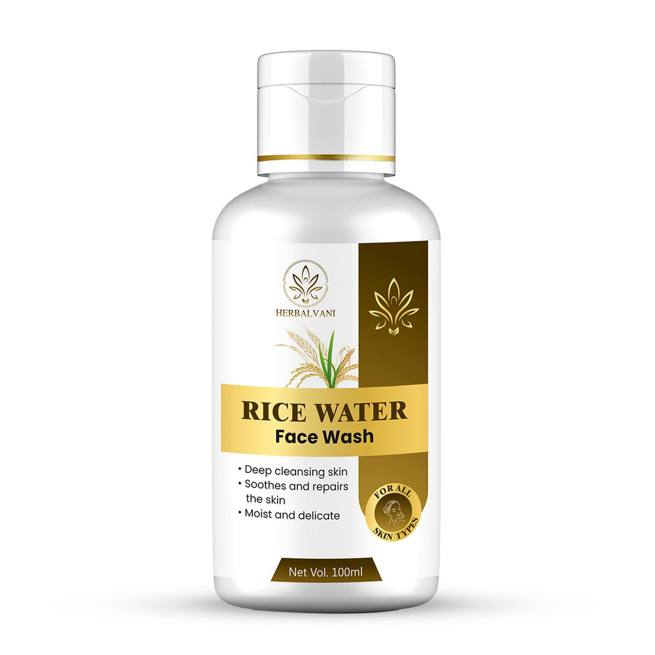 Herbalvani Rice Water Face Wash | Enriched with Rice Water, Niacinamide & Glycolic Acid | Deep Cleansing & Skin Brightening | For All Skin Types | 100ml