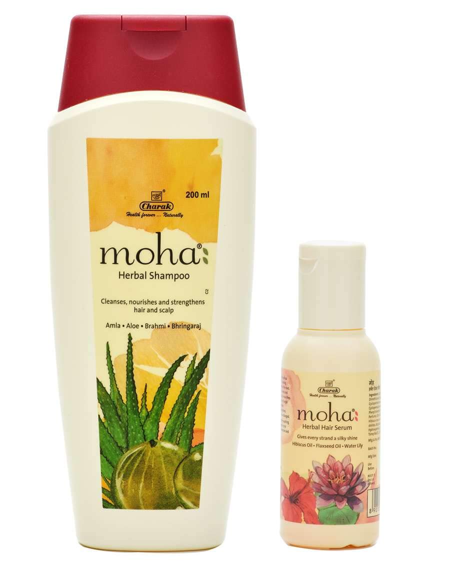 Moha: Herbal Shampoo 200 ml and Hair Serum 30 ml Combo set effective for Hair and Scalp - (Pack of 2)
